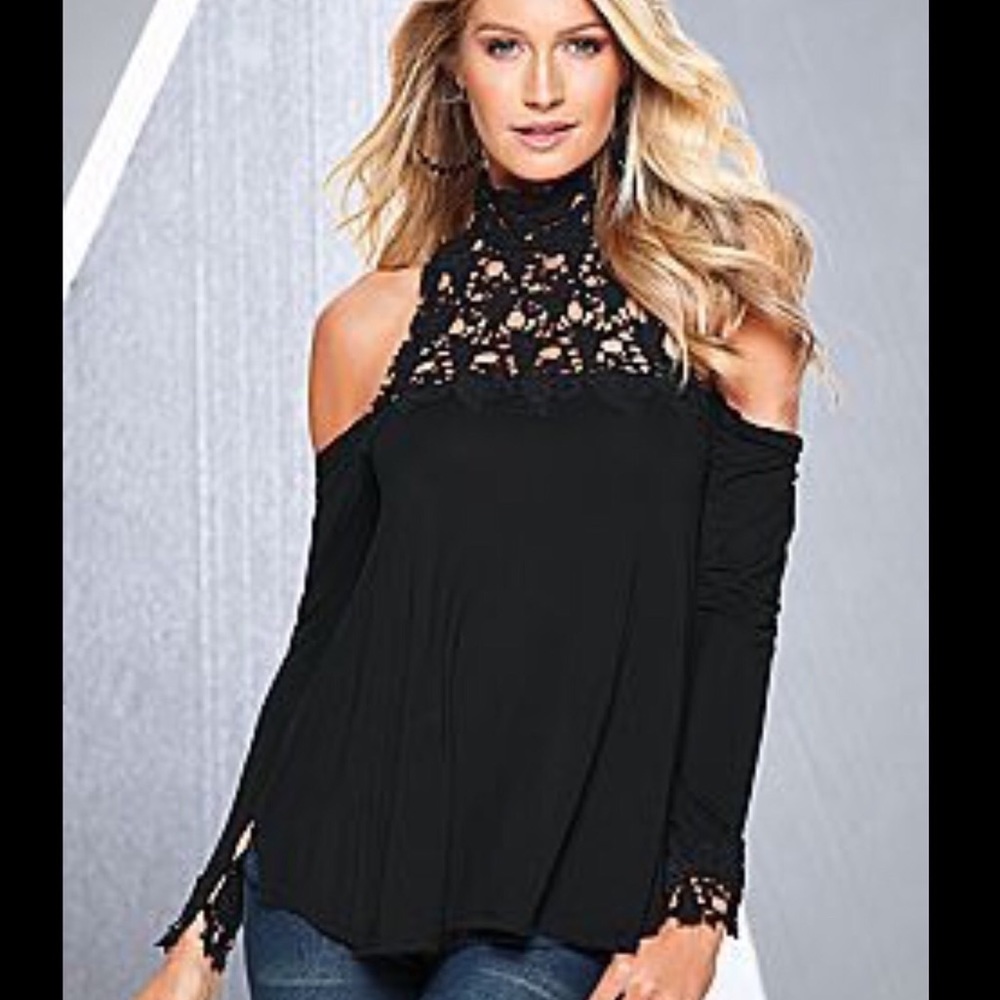 High Neck Patchwork Work Cold Shoulder Top